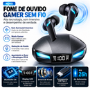 Fone Bluetooth 5.4 TWS Gamer – Sem Fio com Display LED e Resistente à Água