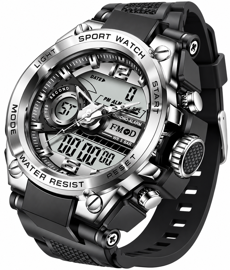 Relógio Masculino Militar Digital LED em Aço Inoxidável – Design Robusto, Esportivo e Elegante