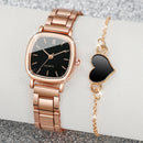 Kit Relógio Feminino + Pulseira de Coração – 2 Peças, Elegante e Delicado