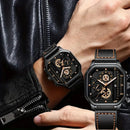 Relógio Masculino Casual Luxo – Quadrado, Mostrador Grande e Pulseira de Couro