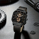 Relógio Masculino Casual Luxo – Quadrado, Mostrador Grande e Pulseira de Couro