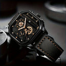 Relógio Masculino Casual Luxo – Quadrado, Mostrador Grande e Pulseira de Couro