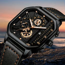 Relógio Masculino Casual Luxo – Quadrado, Mostrador Grande e Pulseira de Couro