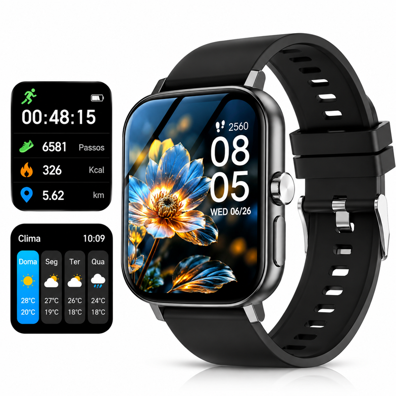 Relógio Inteligente Smartwatch com Chamada Bluetooth, Tela Touch e Funções Fitness”