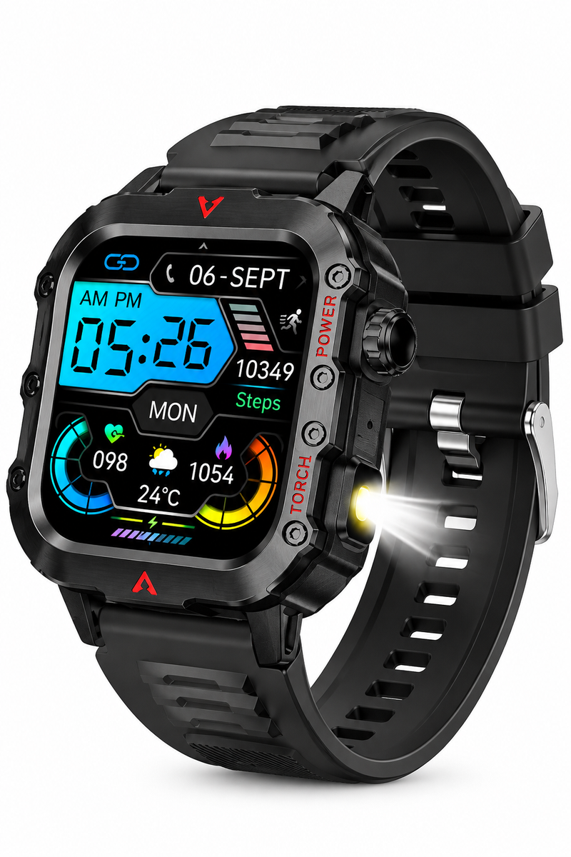 Smartwatch Masculino com Lanterna LED, Monitor Fitness e Modos Esportivos